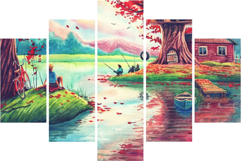 Obraz - Aquarel, Zátoka v horskej dedinke (150x105 cm)
