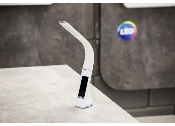 Immax 08949L - LED Stmievateľná stolná lampa s displejom LEATHER LED/7W/230V biela