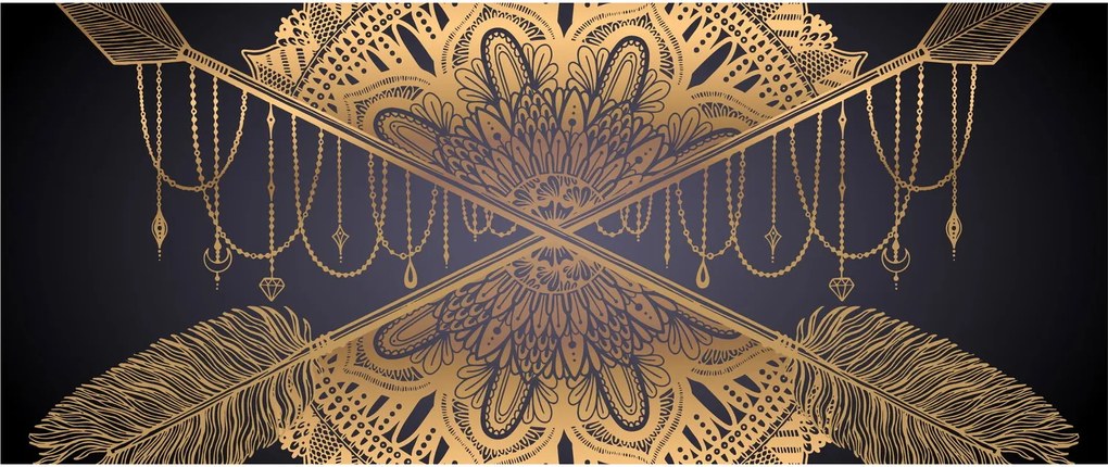 Obraz - Zlatá mandala s šípmi (120x50 cm)