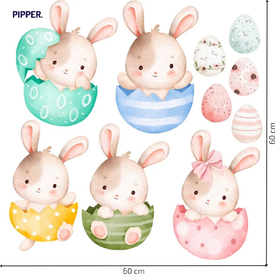 PIPPER. Textilná nálepka na stenu "Veľkonočné zajačiky 4"
