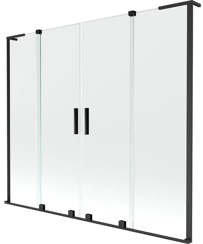 Mexen Velar L Duo, 2-krídlová posuvná vaňová zástena 200 x 150 cm, 8mm číre sklo, čierna matná, 896-200-003-02-70