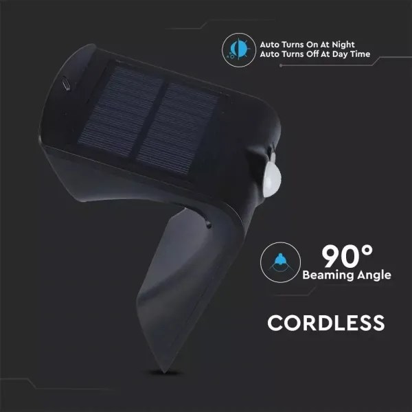 LED Solárne nástenné svietidlo so senzorom LED/1.5W/3,7V IP65 čierna