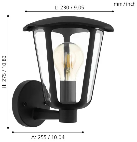 Eglo 98119 - Vonkajšie nástenné svietidlo MONREALE 1xE27/60W/230V IP44 čierna