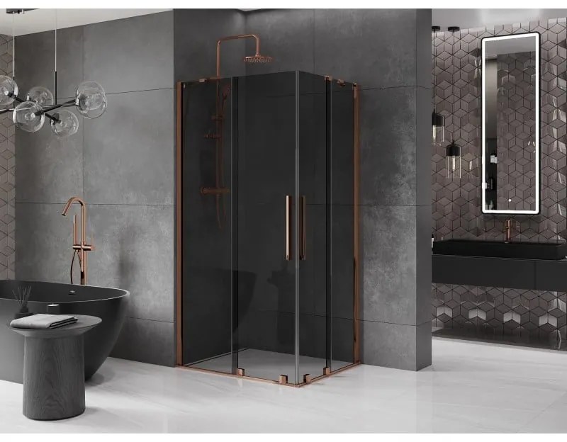 Mexen Velar Duo, sprchový kút s posuvnými dverami 100 x 90 cm, 8mm šedé sklo, ružové zlato, 871-100-090-42-60