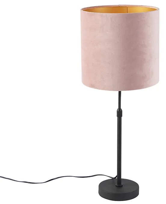 Stolná lampa čierna s ružovým zamatovým tienidlom so zlatom 25 cm - Parte