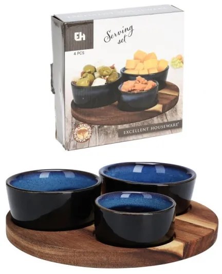 Servírovací set 3+1 v modrom prvedení 20x20 cm