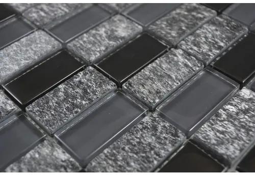 Sklenená mozaika s prírodným kameňom šedá čierna 31x32,5 cm