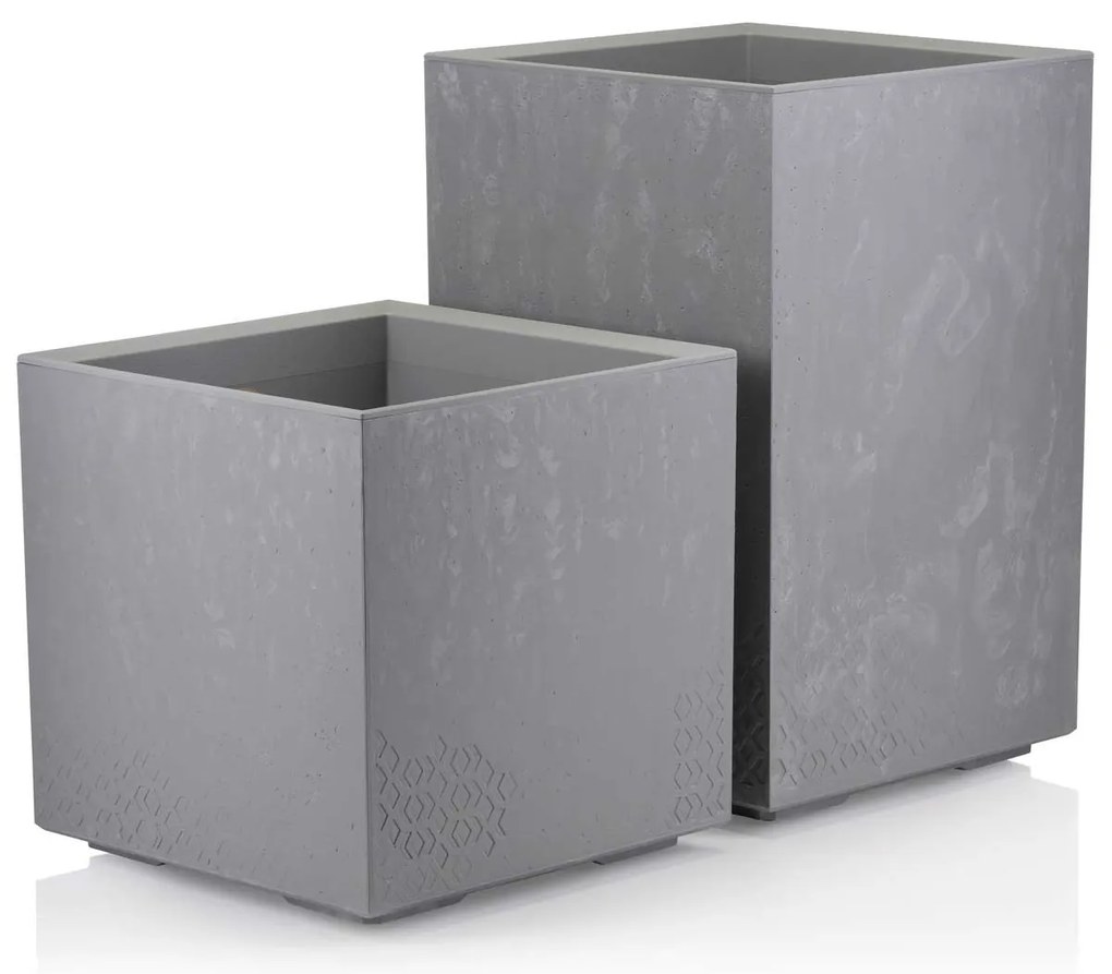 PLASTOVÝ KVETINÁČ NA KOLIESKACH BETONIQUE 40X40 CM IMITÁCIA BETÓNU SIVÁ