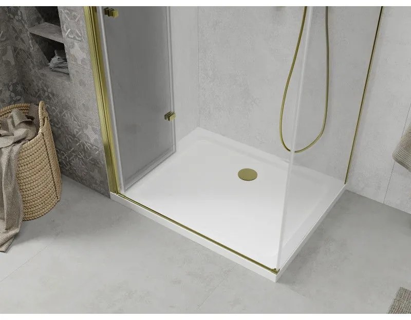 Mexen Lima sprchovací kút 90x80cm, 6mm sklo, zlatý profil - číre sklo + Slim sprchová vanička - 856-090-080-50-00-4010