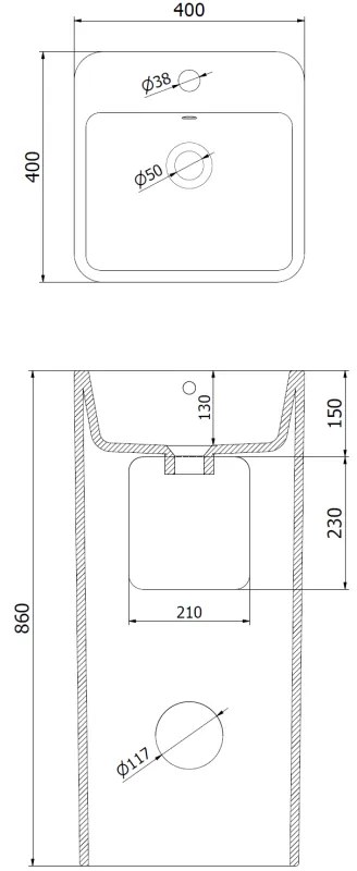 Mexen Otra, voľne stojace umývadlo 40x40x83 cm, čierna matná, 26034070