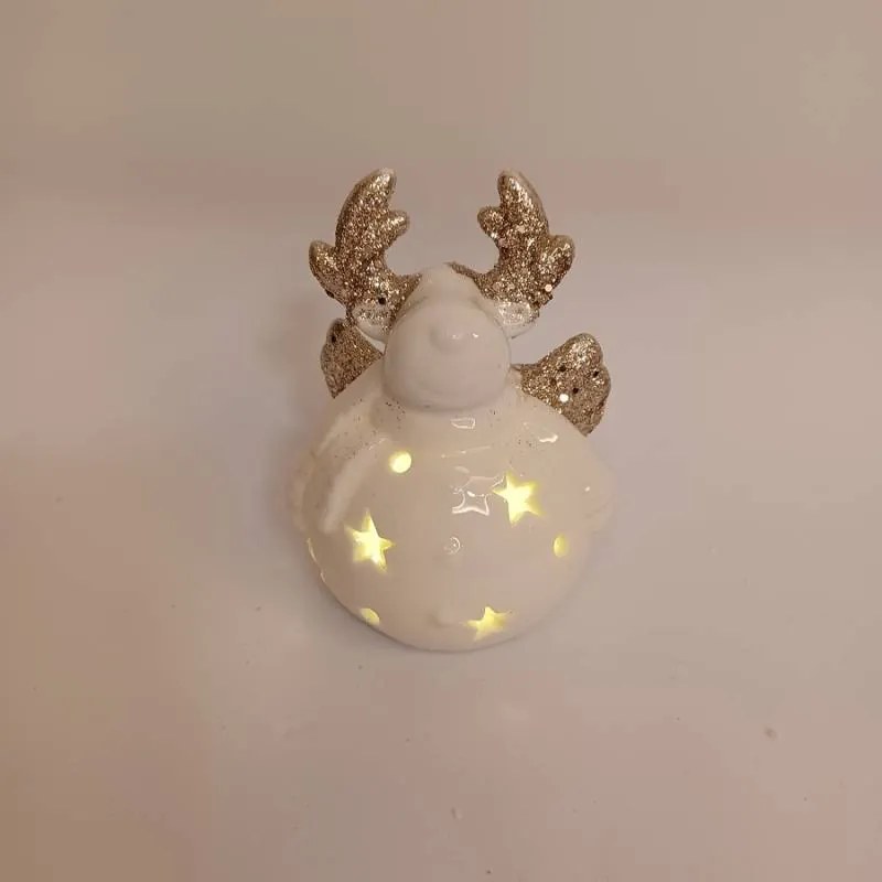 DECOLED Keramický sob, 7,3 x 6,5 x 9,3 cm, teple bílá, 2xLR44