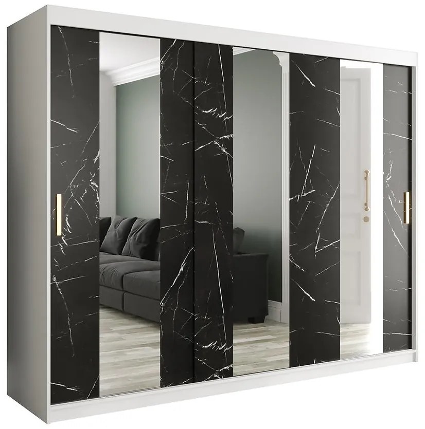 Skriňa Marmur Pole 250 biely/mramor čierna