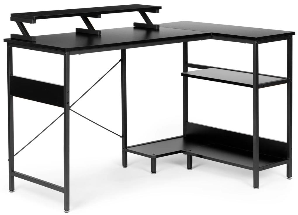 Rohový počítačový stôl s 3 čiernymi policami