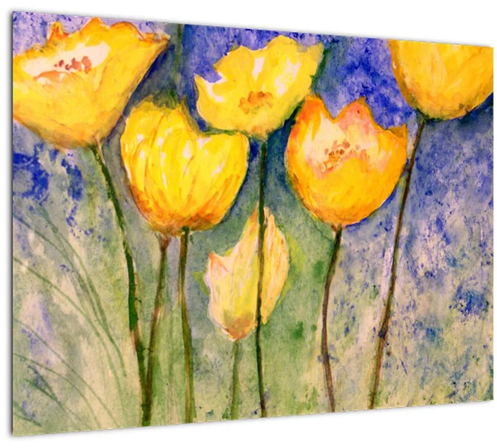 Sklenený obraz - Žlté tulipány (70x50 cm)