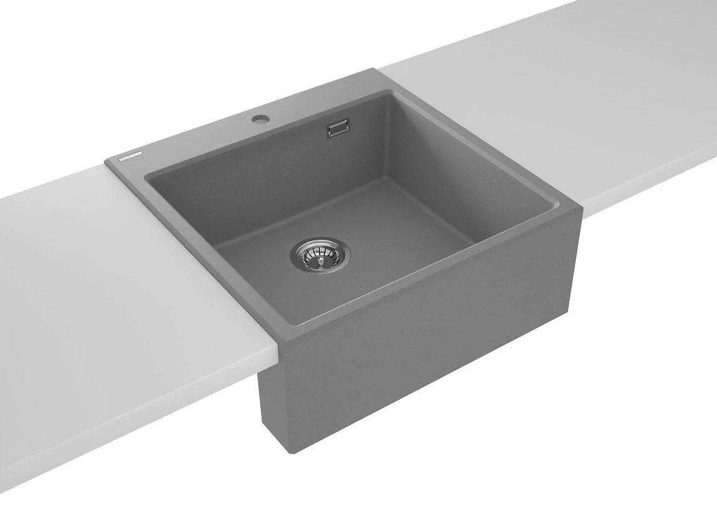 Deante Eridan Farmerski, granitový drez na dosku 600x610x214 mm, 3,5" + priestorovo úsporný sifón, 1-komorový, šedá, ZQE_S10K