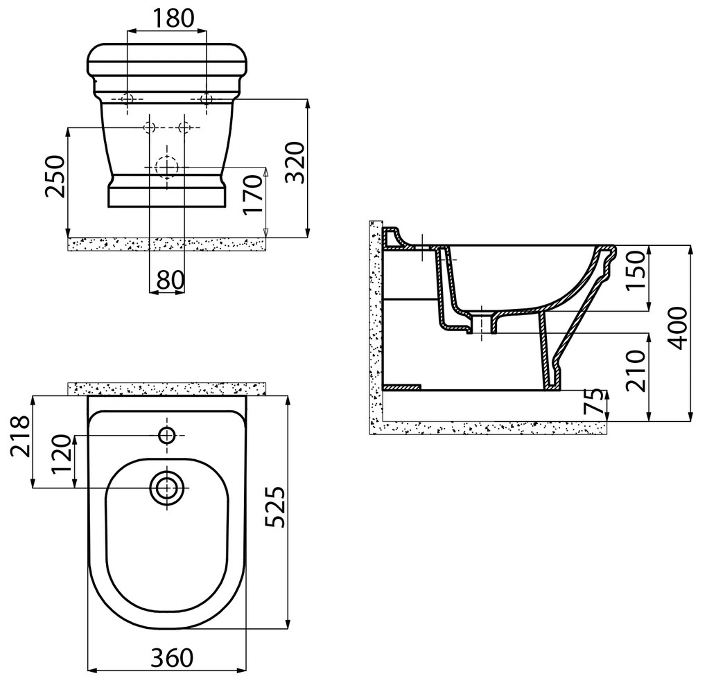 Sapho Sapho, ANTIK bidet závesný, AN510