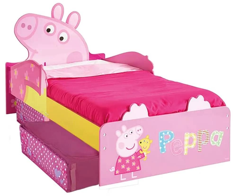 Peppa Pig Postieľka pre batoľatá so zásuvkami 140x70 cm, ružová WORL213010