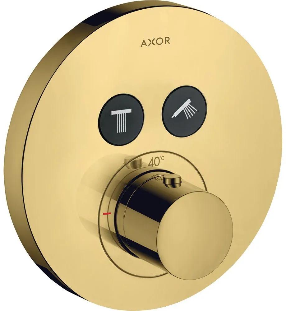 AXOR ShowerSelect termostat s podomietkovou inštaláciou, rozeta Round, pre 2 spotrebiče, leštený vzhľad zlata, 36723990