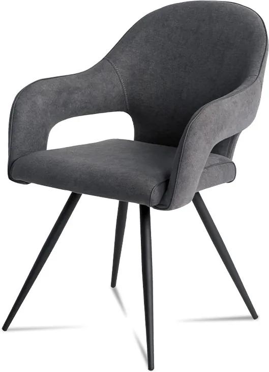 jedálenská stolička,sivá látka, kovová podnož, čierny matný lak