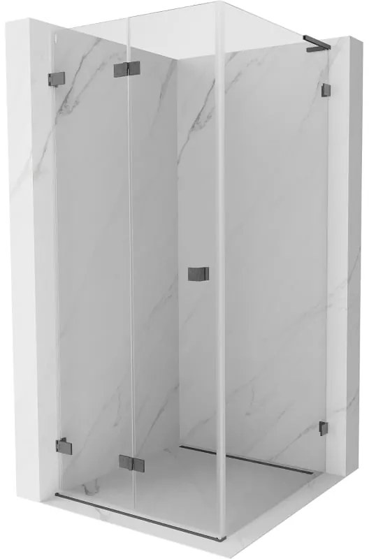 Mexen Lunar-F L, sklápací sprchový kút ľavý 90 x 90 cm, 8mm číre sklo, pištoľovo sivý kartáčovaný - 836L-090-090-66-00-L