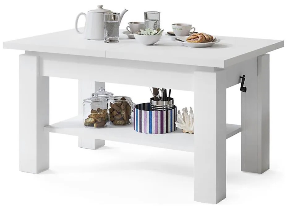 Rozkladací konferenčný/jedálenský stôl s policou ADONIS biela