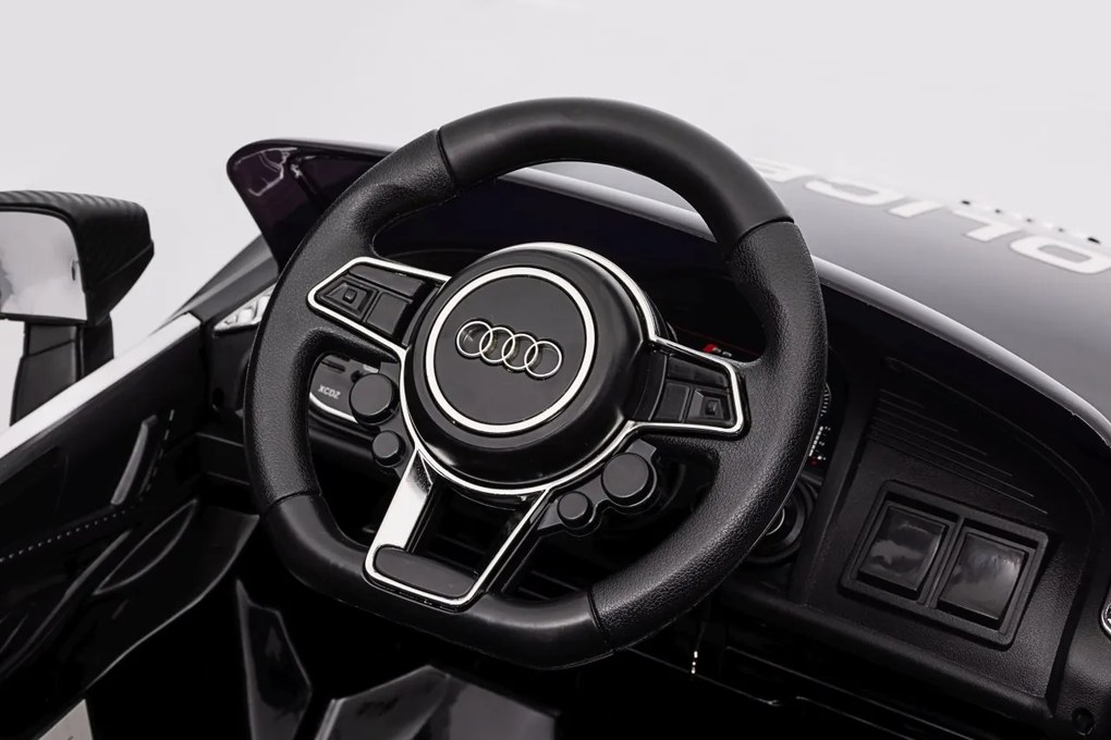 Ramiz Elektrické autíčko Audi R8 Polícia na batérie + diaľkové ovládanie + EVA + pomalý štart + MP3 LED