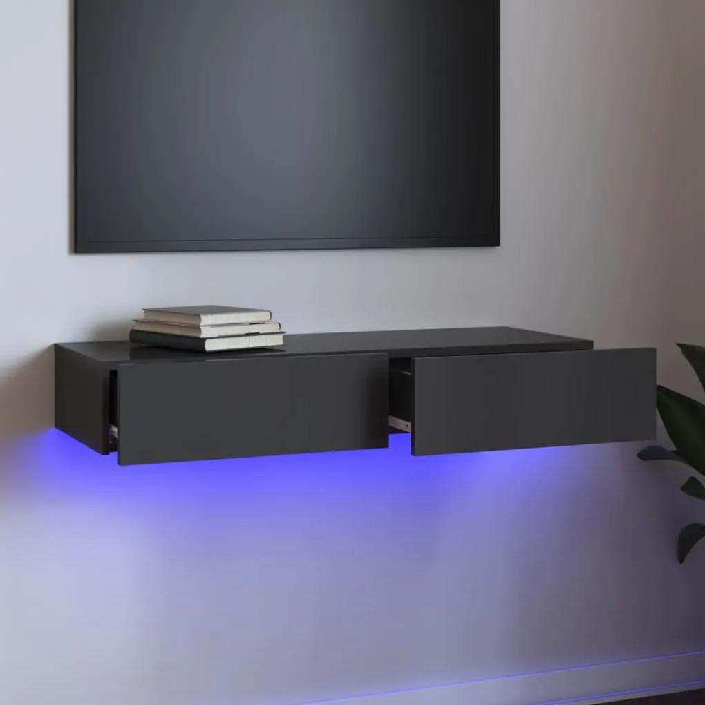 TV skrinka s LED svetlami lesklá sivá 90x35x15,5 cm 832880