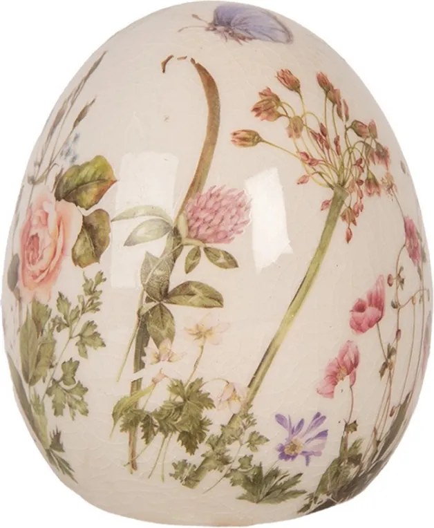 Keramické dekoračné vajíčko s lúčnymi kvetmi Flowers of Love S - Ø 7*9 cm