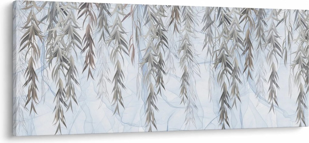 Obraz - Vŕbové vetvičky v modrom pozadí (120x50 cm)