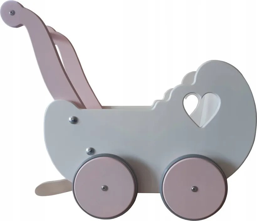 Drevený kočík pre bábiky biela + ružová