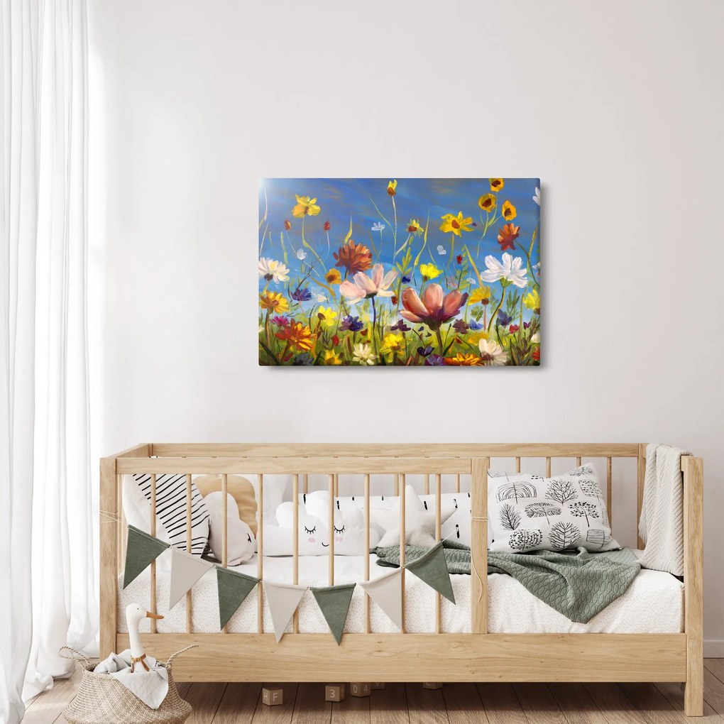 Maľovaný obraz rozkvitnutej lúky (90x60 cm)