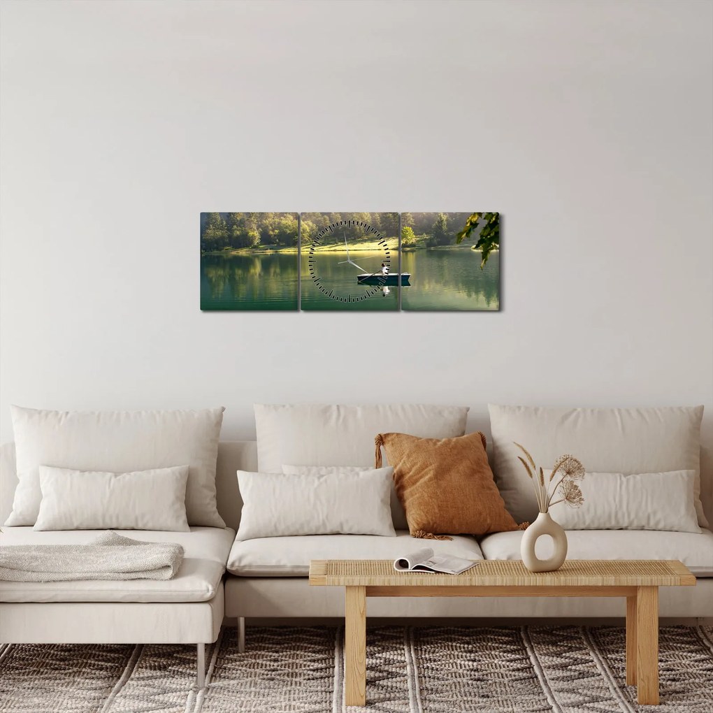 Obraz jazera (s hodinami) (90x30 cm)