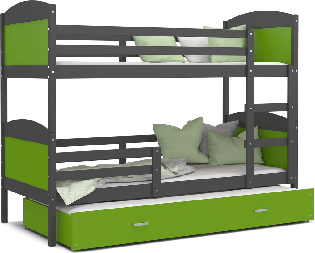 GL Poschodová posteľ Matúš 3 grafit s prístelkou zelená 190x80- výpredaj Farba: Zelená, Rozmer: 190x80