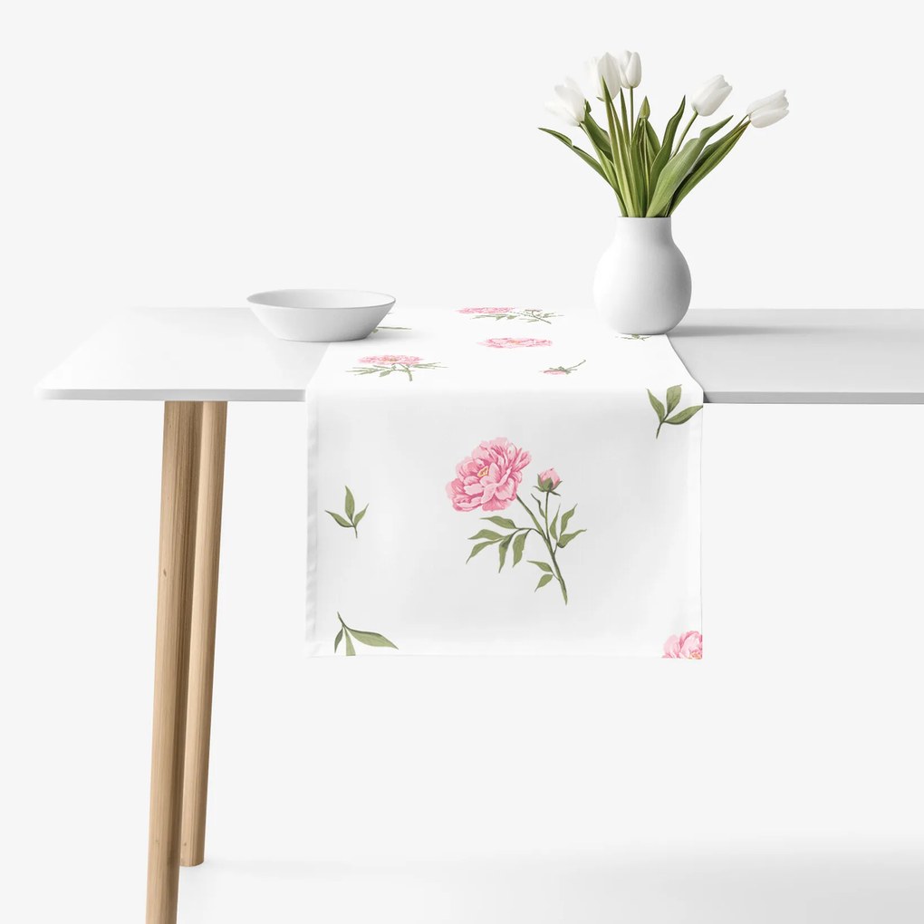 Goldea behúň na stôl 100% bavlnené plátno - pivonky 35x180 cm
