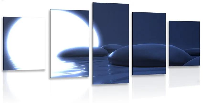 5-dielny obraz nádherné Zen kamene a spln mesiaca