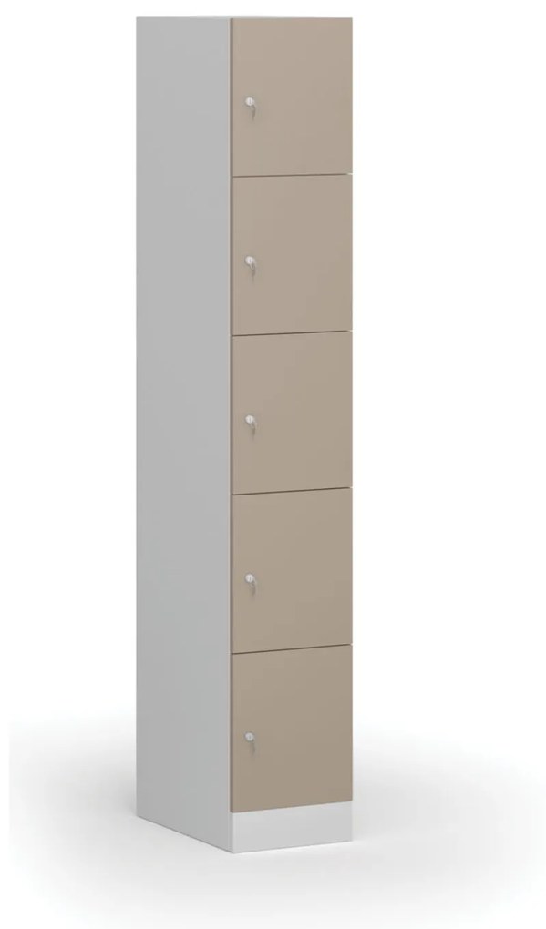 Šatníková skrinka s úložnými boxmi, 5 boxov, 1850 x 300 x 500 mm, cylindrický zámok, béžové dvere