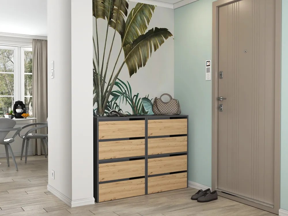 Botník (skrinka na topánky) Metido 1 (antracit + dub artisan). Akcia -19%. Vlastná spoľahlivá doprava až k Vám domov. 1132580