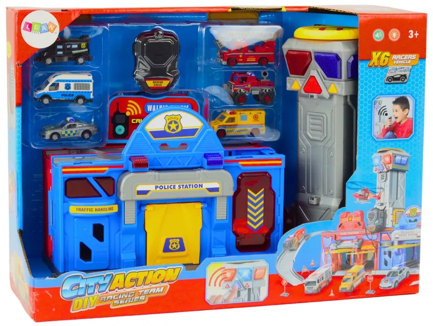 LEAN TOYS Veliteľská základňa, polícia, hasiči - 6 kusov áut