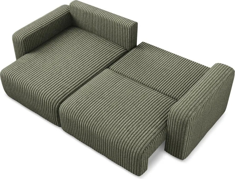 Zelená menčestrová rozkladacia/s úložným priestorom rohová pohovka (ľavý roh/s leňoškou) Kona – Makamii