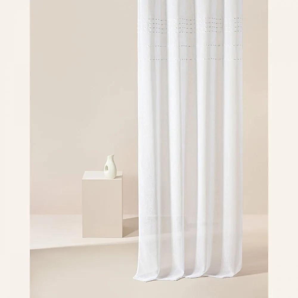 Kvalitná biela záclona  Marisa  so striebornými priechodkami 300 x 250 cm