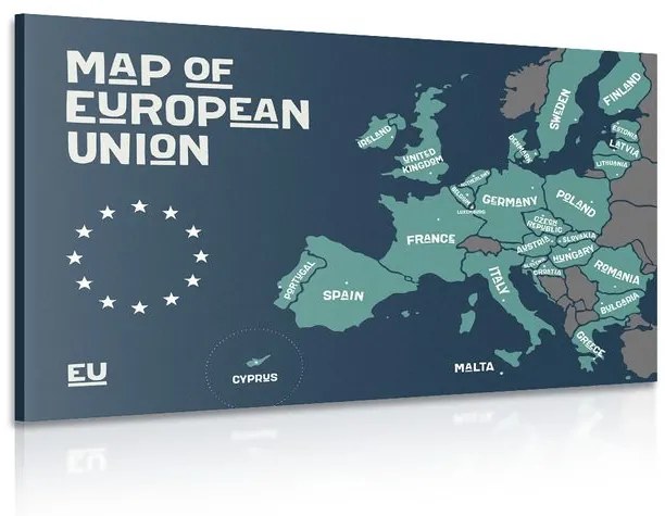 Obraz náučná mapa s názvami krajín európskej únie Varianta: 90x60