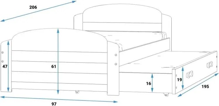 Posteľ s prístelkou LILI 200x90 Biela - Grafitová
