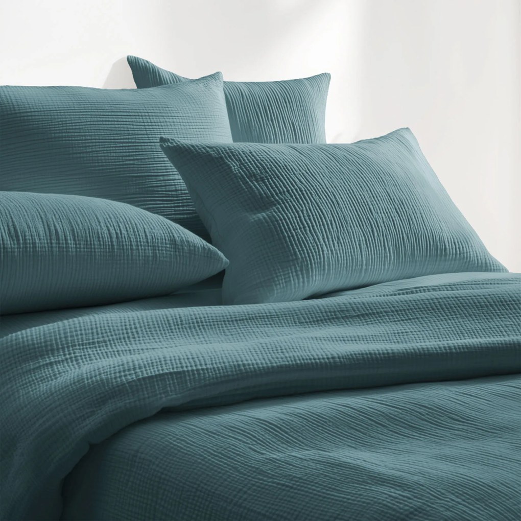 Goldea mušelínové posteľné obliečky – petrolejové 150 x 200 a 50 x 60 cm