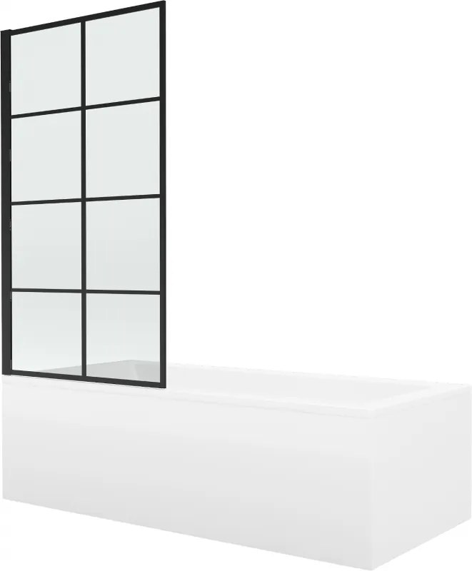 Mexen Cubik obdĺžniková vaňa 150 x 70 cm s obkladom a 1-krídlovou sprchovou zástenou 70 cm, čierny vzor - 550315070X9307007077