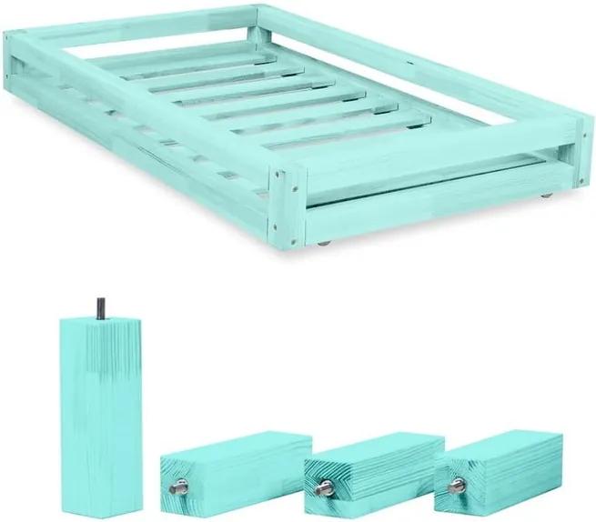 Sada modrej zásuvky pod posteľ a 4 predĺžených nôh Benlemi, pre posteľ 90 × 200 cm