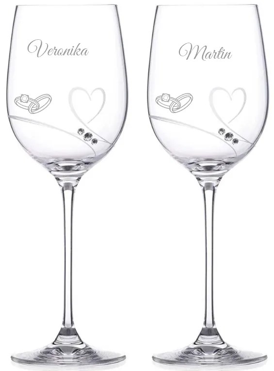 Dekorant Svadobné poháre na biele víno Romance s kamínky Swarovski PRSTIENKY