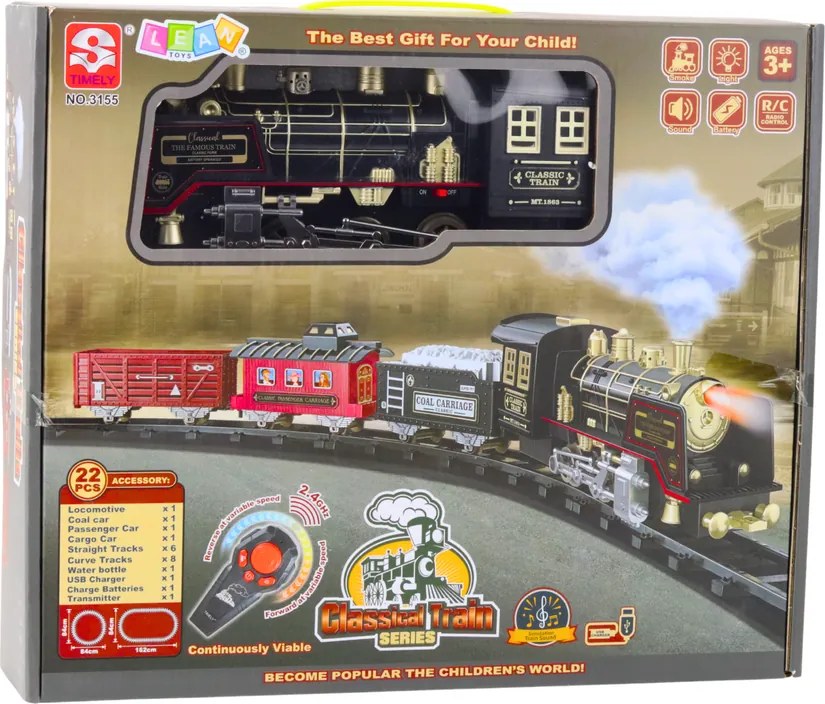 LEAN Toys Vláčik na diaľkové ovládanie RC lokomotíva svetlá zvuky dym 22 ks