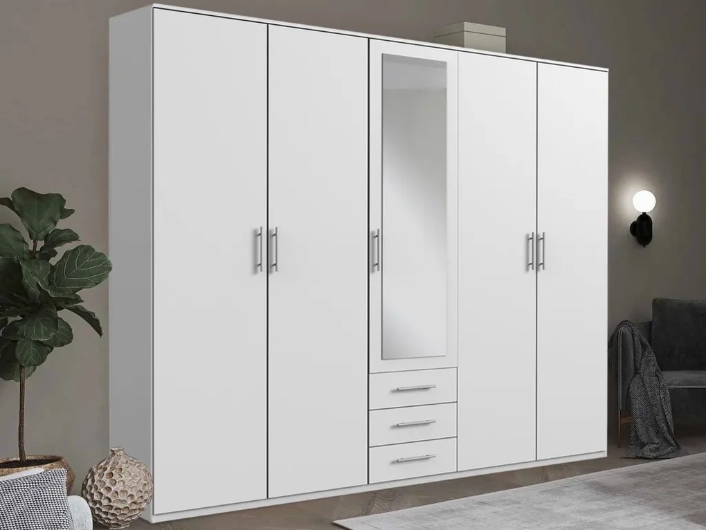Šatníková skriňa Ben, 225 cm, biela