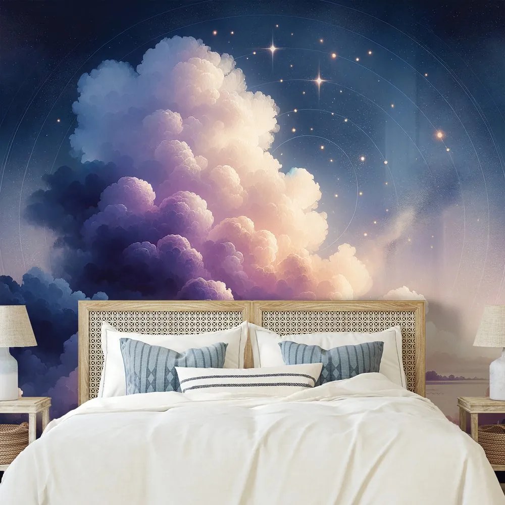 Tapeta hviezdne nebo nad oblačnou krajinou
