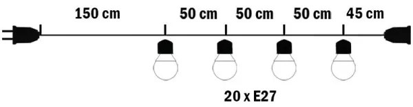 Vonkajšia dekoračná reťaz MIMOSA 20xE27/1,3W/230V IP44 10m